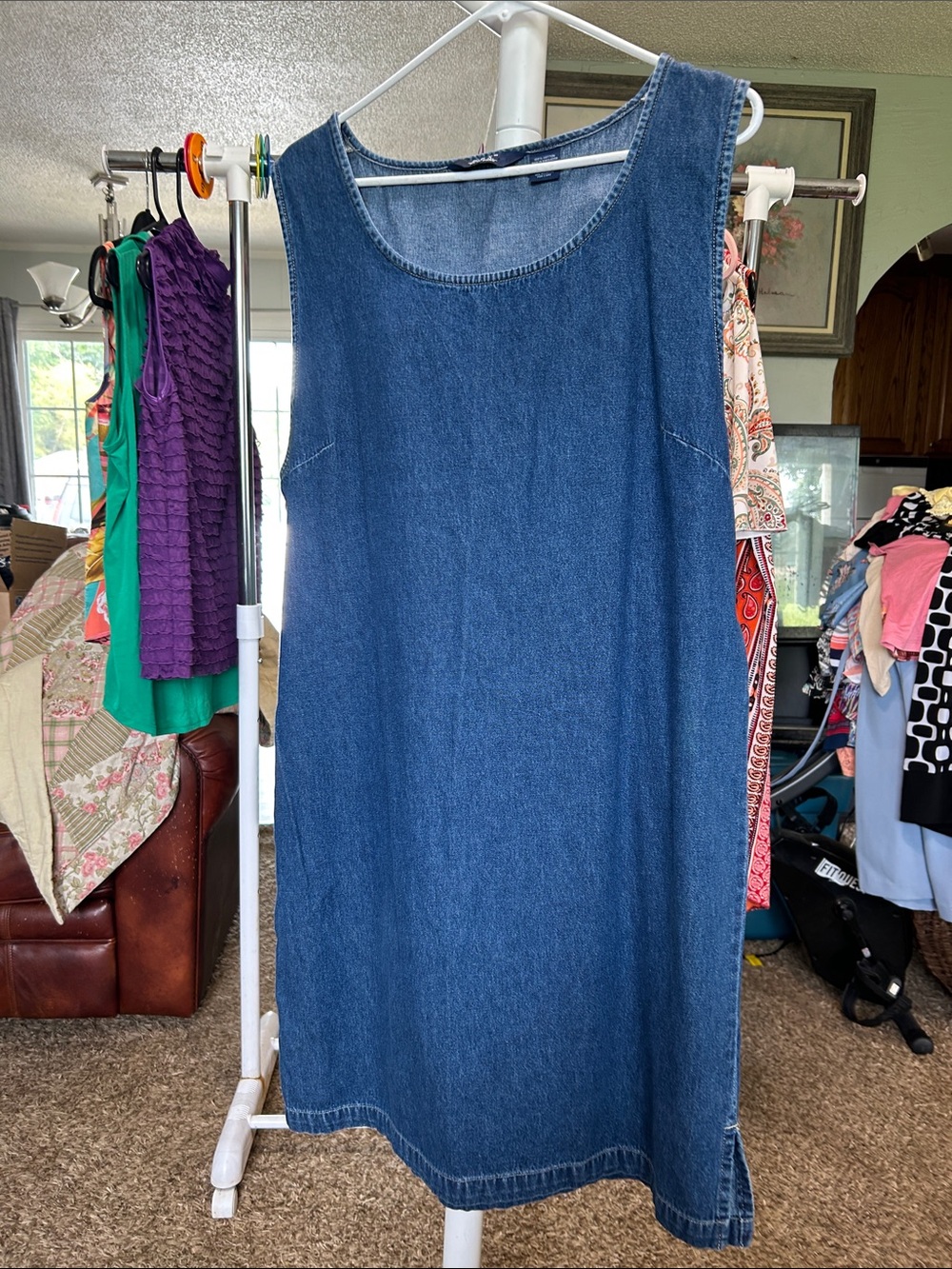 D.P.S. New York Classic Blue Denim Midi Dress - Sleeveless Shift Size XL
